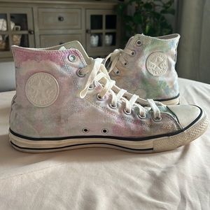 Water color inspired tie dye design high top Converse sneakers